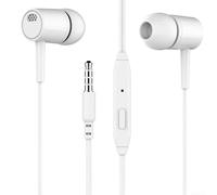 Auriculares in-ear con micrófono, clavija de 3,5 mm para auriculares in-ear | Micrófono integrado, manos libres en el teléfono, sonido claro para llamadas, diseño blanco, ligero