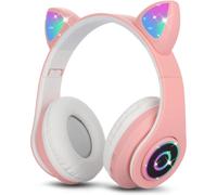 Auriculares inal?mbricos Bluetooth para ni?os, auriculares plegables con orejas de gato y micr?fono est?reo, auriculares Bluetooth para ni?as, para te
