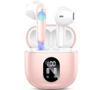 Auriculares Inalambricos, Auriculares Bluetooth 5.3 HiFi Estéreo, 50H Cascos Inalambricos Bluetooth con 4 HD Mic,2024 Audifonos Inalambricos Cancelacion de Ruido ENC/Pantalla LED/IP7 Impermeable/Rosa