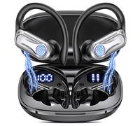 Auriculares inalámbricos, auriculares deportivos Bluetooth 6.1 con ganchos para los oídos, funda de carga LED de 90 horas de reproducción, cancelación de ruido ENC, controlador estéreo HiFi de 16.2 mm