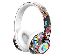 Auriculares Inalámbricos Auriculares Juegos para con Android Iluminado Incorporado Compatible con iOS Micrófono Bluetooth Adolescentes Graffiti para niños Auriculares Cool (White, One Size)