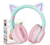 Auriculares Inalámbricos AXFEE para Niños, Orejas de Gato con Luz LED y Microfono, Plegables pais Niños, Móvil/Tableta (Rosa Degradado)