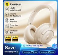 Auriculares Inalámbricos Baseus Bass EH10 NC con Bluetooth 6.0, Cancelación de Ruido de 45 dB, Auriculares Supraaurales con Audio Espacial, 80 Horas de Duración EH10 NC White