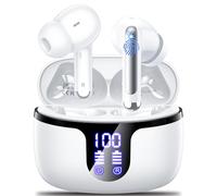 Auriculares Inalámbricos Bluetooth, 2024 Auriculares Bluetooth 5.3 HiFi Estéreo con 4 HD Mic, 50H Cascos Inalámbricos Bluetooth con función de reducción de Ruido, IPX7 Impermeable, LED, Blanco Plata