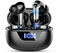 Auriculares Inalámbricos Bluetooth, 48Horas Cascos Bluetooth 5.4 HiFi Estéreo, 4 Reducción de Ruido ENC Mics Cascos Inalambricos, IP7 Impermeable in Ear Auriculares con Pantalla LED, USB-C, Negro