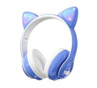Auriculares inalámbricos Bluetooth 5.3 para niños, lindos auriculares de orejas de gato con iluminación RGB, sonido estéreo, auriculares plegables sobre la oreja para niños y niñas, viajes, clases en
