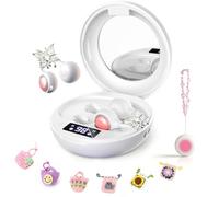 Auriculares inalámbricos Bluetooth 6.0 con clip de oreja abierta, estuche compacto con pantalla LED y espejo, bolsa hecha a mano, clips de mariposa de cristal y pulsera, comodidad IPX5 28H para