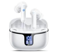 Auriculares Inalambricos Bluetooth, Auriculares Bluetooth 5.3 con HiFi Sonido Estéreo, 40 Horas Cascos Inalámbricos con 4 HD Reducción de Ruido ENC Mics, IP7 Impermeable LED Pantalla, Tipo-C, Blanco