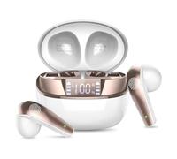 Auriculares Inalambricos Bluetooth, Auriculares Bluetooth 5.3 con Microfono, Cascos Inalambricos Bluetooth con Controladore 14mm, 40H Auriculares In Ear con Pantalla LED/IP7 Impermeable, Oro Blanco