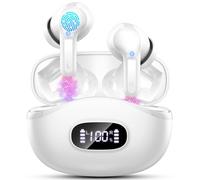 Auriculares Inalámbricos Bluetooth, Auriculares Bluetooth 5.3 HiFi Estéreo, Cascos Inalambricos con Altavoces de 14,2 mm, 40H ENC Reducción de Ruido Audifonos con 4 Mics, Pantalla LED, IP7, Blanco