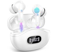 Auriculares Inalámbricos Bluetooth, Auriculares Bluetooth 5.3 HiFi Estéreo, Cascos Inalambricos con Altavoces de 14,2 mm, 40H ENC Reducción de Ruido Audifonos con 4 Mics, Pantalla LED, IP7, Blanco