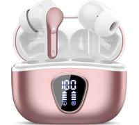 Auriculares Inalámbricos Bluetooth, Auriculares Bluetooth 5.4 con Controlador de 14,2 mm, Sonido Envolvente, 48H Cascos Inalámbricos con Reducción de Ruido, Pantalla LED, IP7 Impermeable, Oro Rosa