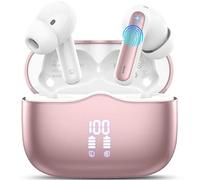 Auriculares Inalambricos Bluetooth, Auriculares Bluetooth 5.4 con Reducción de Ruido 4 Mic, 40H Cascos Inalambricos con HiFi Estéreo, Pantalla LED, IP7 Impermeable, Carga Rápida, Ajuste Cómodo, Rosa