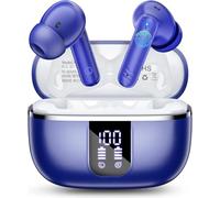 Auriculares Inalámbricos Bluetooth, Cascos Inalámbricos Bluetooth 5.4 HiFi Estéreo con HD ENC Mic, 38H Auriculares Inalambricos con LED Pantalla, IPX7 Headphones Compatible iOS y Android, Azul Blanco