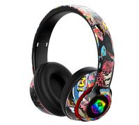 Auriculares inalámbricos Bluetooth con diseño de graffiti y luces LED para juegos, ideales para niños, adolescentes y adultos. Incluyen micrófono