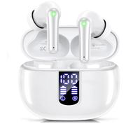 Auriculares inalámbricos Bluetooth con funda de batería LED, auriculares estéreo intraurales, color blanco