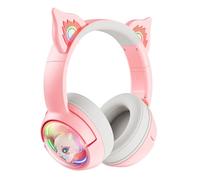 Auriculares Inalámbricos Bluetooth con Orejas de Gato, Wireless Headphones Juegos con Micrófono LED RGB Auriculares Diadema con Sonido estéreo HD para Niños Adultos para PC, TV,iPhone(Rosa)