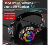 Auriculares inalámbricos Bluetooth para juegos con LED, diseño de grafiti moderno, micrófono incorporado, compatibles con iOS y Android.