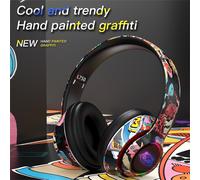 Auriculares inalámbricos Bluetooth para juegos Livrdious con luces LED de grafiti, micrófono incorporado, compatibles con iOS y Android.