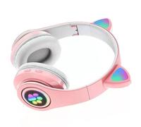 Auriculares inalámbricos con cable Linyer Kids para niñas, con orejas de gato, LED, micrófono y Bluetooth 5.0 (rosa).