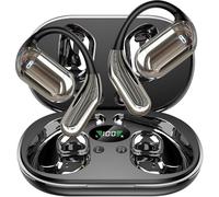 Auriculares inalámbricos con clip abierto para conducción ósea, Bluetooth 5.4, diseño de oreja abierta para correr, fitness, oficina, micrófono integrado, IPX7 impermeable, funda de carga con pantalla