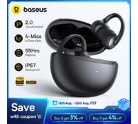 Auriculares inalámbricos de oído abierto Baseus Bowie MC2 con Bluetooth 6.0, auriculares deportivos con clip cómodo, 4 micrófonos, llamadas nítidas con IA, auriculares con refuerzo de graves. White