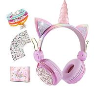 Auriculares inalámbricos de Unicornio para niños, Auriculares Bluetooth 5.0 con micrófono para teléfono celular/iPad/portátil/PC/TV/PS4/Xbox One, Auriculares Plegables para Juegos para niñas y