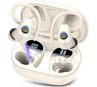 Auriculares Inalambricos Deportivos, Auriculares Bluetooth 5.3 HiFi Estéreo con HD Mic, Pantalla LED, 50H Cascos Inalambricos Bluetooth con Cancelacion Ruido ENC, IP7 Impermeable Cascos, Beige Claro