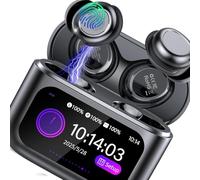 Auriculares Inalambricos, HiFi Estéreo Cascos Inalambricos Bluetooth 5.4 con Cancelación de Ruido Mic, Mini Auriculares para Dormir con Pantalla Táctil, Impermeable IP7 Auriculares, Negro Profundo