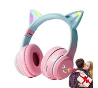 Auriculares Inalámbricos Orejas De Gato - Auriculares Supra-ear Plegable para Niños para Música | Auriculares Gradiente De Colores Con Micrófono Y Luz LED para Hogar Y Escuela