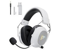 Auriculares inalámbricos para juegos Mytrix Tac Master de 2,4 GHz con micrófono con cancelación de ruido para PC, PS4, PS5, Mac, auriculares para juegos RGB Bluetooth 5.3, batería de 50 horas (blanco)