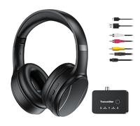 Auriculares Inalámbricos para Ver la TV, Modo Dual Bluetooth y 2.4G con Transmisor, Baja Latencia y 5 Presets de EQ, Micrófono Integrado para Diálogo Claro, Compatible con Salidas Óptica/Coaxial/AUX