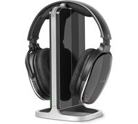 Auriculares inalámbricos para ver televisión con estación de carga y transmisor de RF, auriculares de TV cómodos para personas mayores, compatibles con todos los televisores, negro y plateado