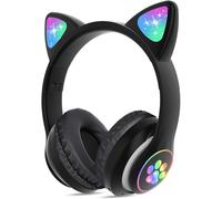 Auriculares infantiles con orejas de gato, audio de calidad de estudio más seguro y luces LED de colores, Bluetooth 5.2, plegables y ligeros para la