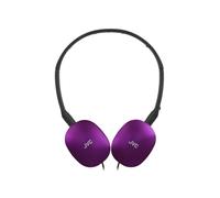 JVC HA-S160M-V Flats - Auriculares Plegables y compactos en Color de Moda Brillante, con Interruptor para micrófono de Encendido/Apagado, Ideal para teletrabajo y seminarios en línea (Morado)