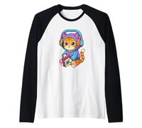 Auriculares Kawaii Cat Retro Music Kitten 80s 90s Camiseta Manga Raglan