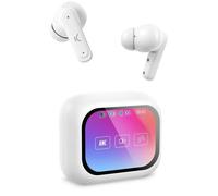 KSIX Vision Auriculares Inalámbricos con Cancelación de Ruido ANC y ENC - Auriculares Deportivos con Control Táctil y Pantalla TFT Táctil - Earphones Blancos con Asistente de Voz 20h