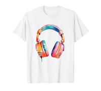 Auriculares Música DJ Estética Retro Colorido Auricular Arte Camiseta