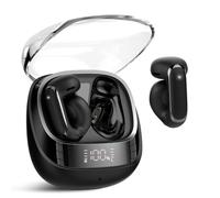 Auriculares Oreja Abierta Bluetooth 5.4 con estéreo HD, Auriculares Open Ear con pantalla LED, IP7 Impermeable Auriculare Clip con micrófono ENC, Ajuste Súper Cómodo y Estable para Running, Negro