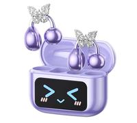 Auriculares Oreja Abierta Inalambricos Bluetooth con Pantalla LED y Decoración de Mariposa, Clip Abierto, Estilo Moderno, Sonido Envolvente, Auriculares Open Ear para Mujeres Elegantes, M100 Viola