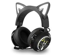 Auriculares para Juegos, Auriculares con Orejas de Gato, Auriculares para Juegos con Cable para PS5/PS4/PC, Lindos Auriculares 2.4G con Micrófono Retráctil, Sonido Estéreo 7.1, Tiempo de
