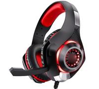 Auriculares para Juegos con Diseño Supraaural con Cable de 3,5 Mm, (Roja) | Controladores Personalizados de 40 Mm, Micrófono Omnidireccional, Cable de 1,9 M, Compatible con PC, Portátil, Teléfono,