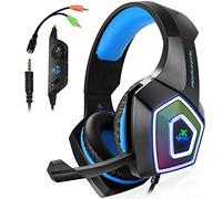 Auriculares para juegos PS4 Xbox One PC, sonido estéreo con micrófono, para ordenador portátil, Mac, tablet, color azul