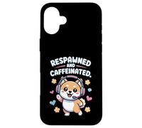 Auriculares para Perros Shiba Gamer Respawned and Caffeinated Carcasa para iPhone 16 Plus