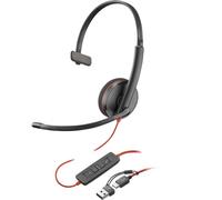 Auriculares poly blackwire 3210 monaural usb - c + adaptador usb - c - a (paquete)
