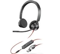 Auriculares Poly Blackwire 3225 para Microsoft Teams + 3.5 mm + Adaptador USB-C/A/ con Micrófono/ Jack 3.5 - USB Tipo-C/ Negros