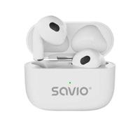 Auriculares Savio TWS-01 Pro inalámbricos Bluetooth para música y llamadas, protección IPX2, blancos