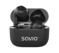 Auriculares Savio TWS-02 PRO inalámbricos Bluetooth 5.4 para música y llamadas con micrófono, resistencia IPX2, negro