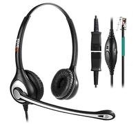 Auriculares Teléfono Fijo RJ9 Dual, Micrófono con Cancelación de Ruido, Quick Disconnect, WANTEK Cascos con Control de Volumen para ShoreTel Plantronics Polycom NEC Nortel Norstar Meridian(602QS2)
