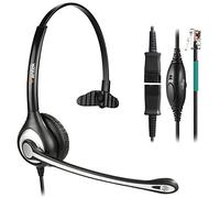 Auriculares Teléfono Fijo RJ9 Mono, Micrófono con Cancelación de Ruido, Quick Disconnect, WANTEK Cascos con Control de Volumen para ShoreTel Plantronics Polycom NEC Nortel Norstar Meridian(600QS2)